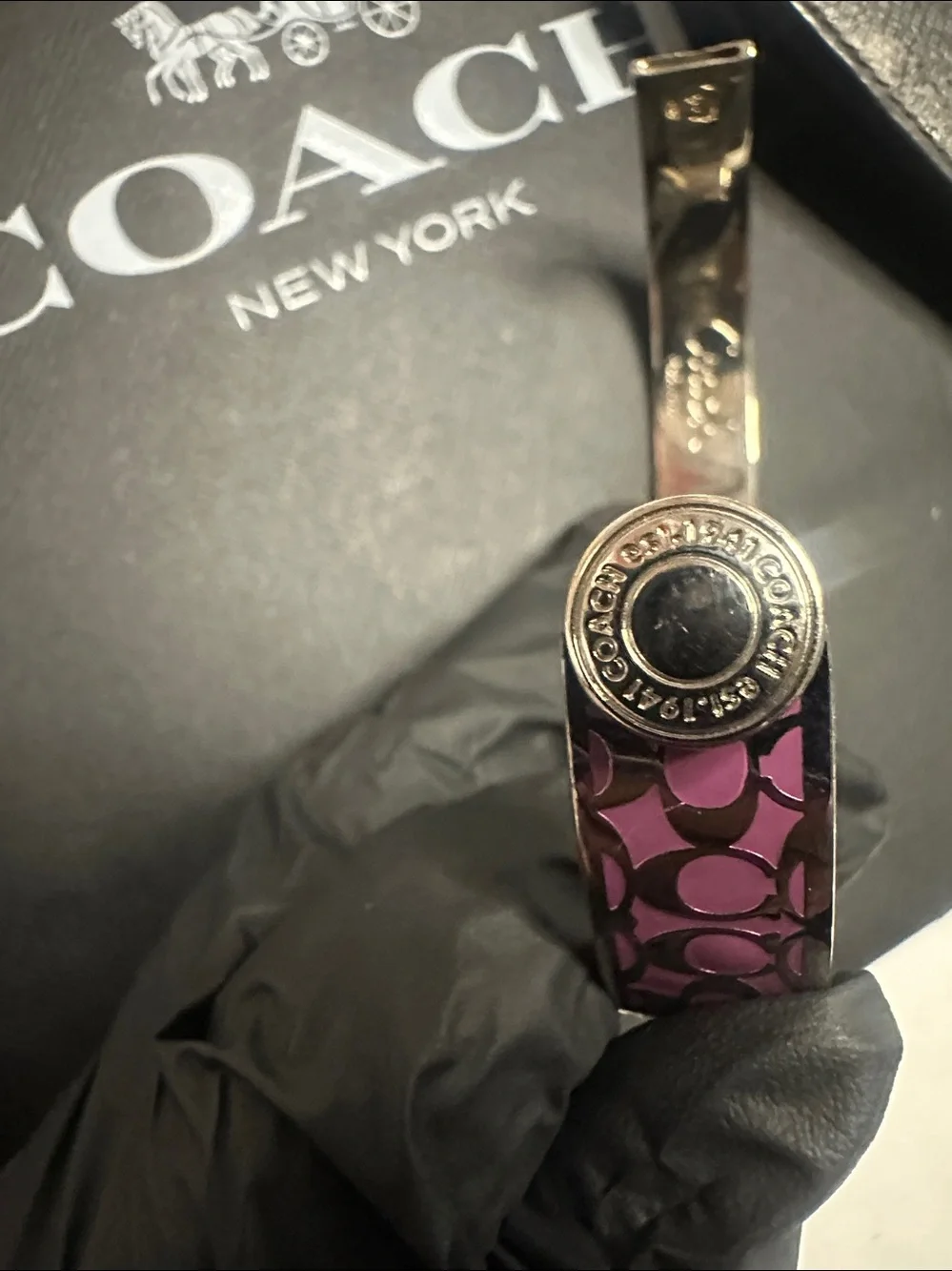 Coach Pink Signature Pattern Cuff Bracelet
